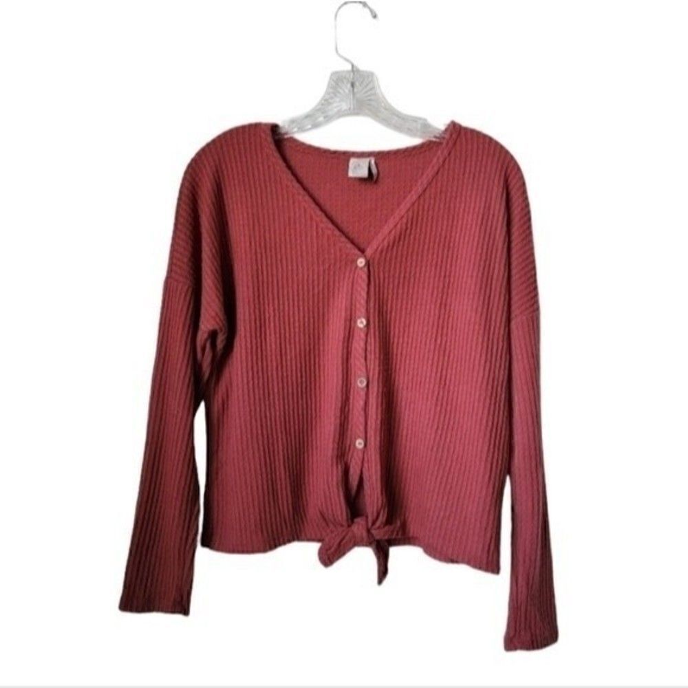 PAPER CRANE Burnt Orange Waffle Knit Long Sleeve Top Size XS